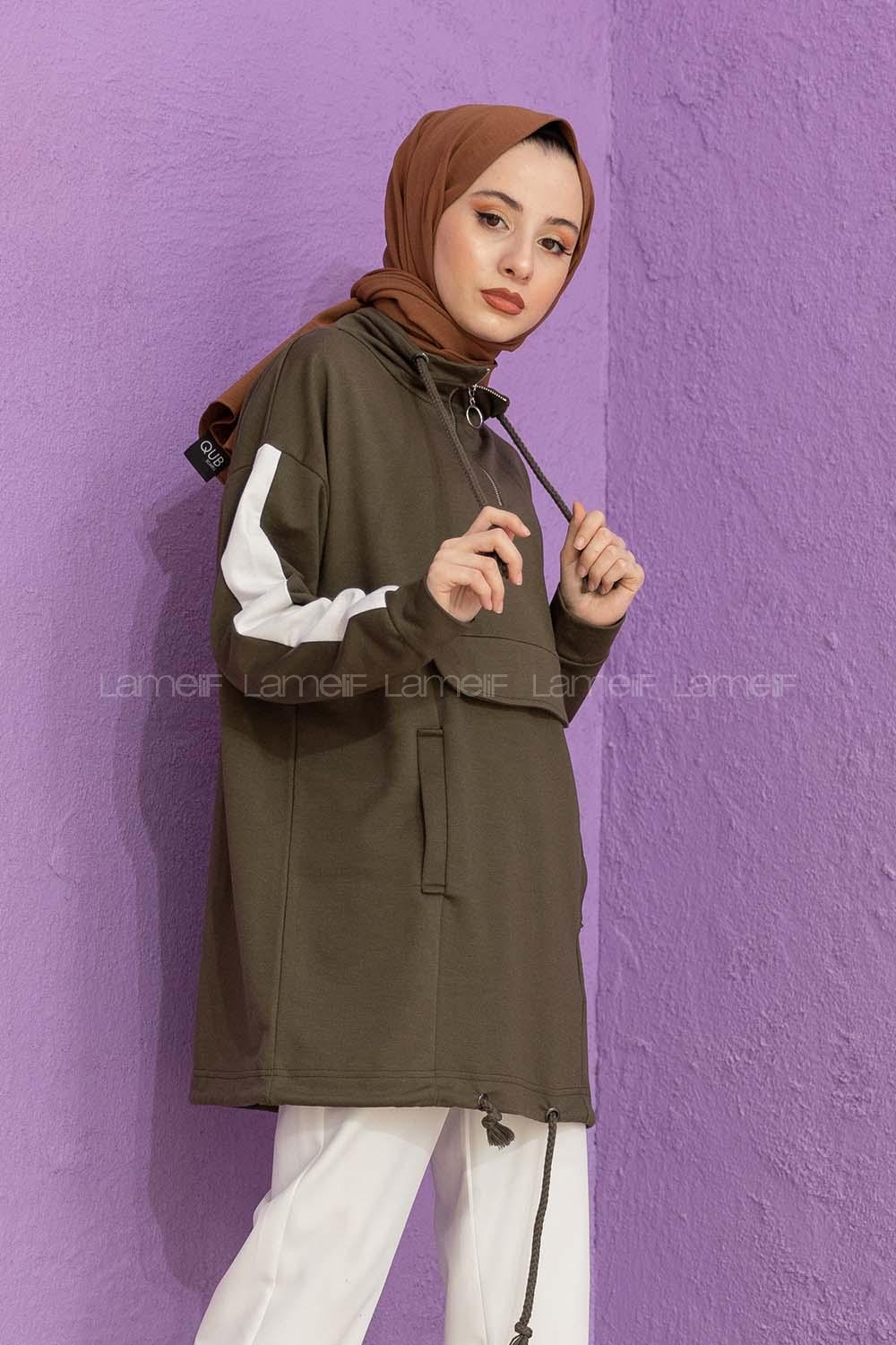 Modalamelif Kanguru Cepli Yaka Fermuarlı Corona Sweat Haki