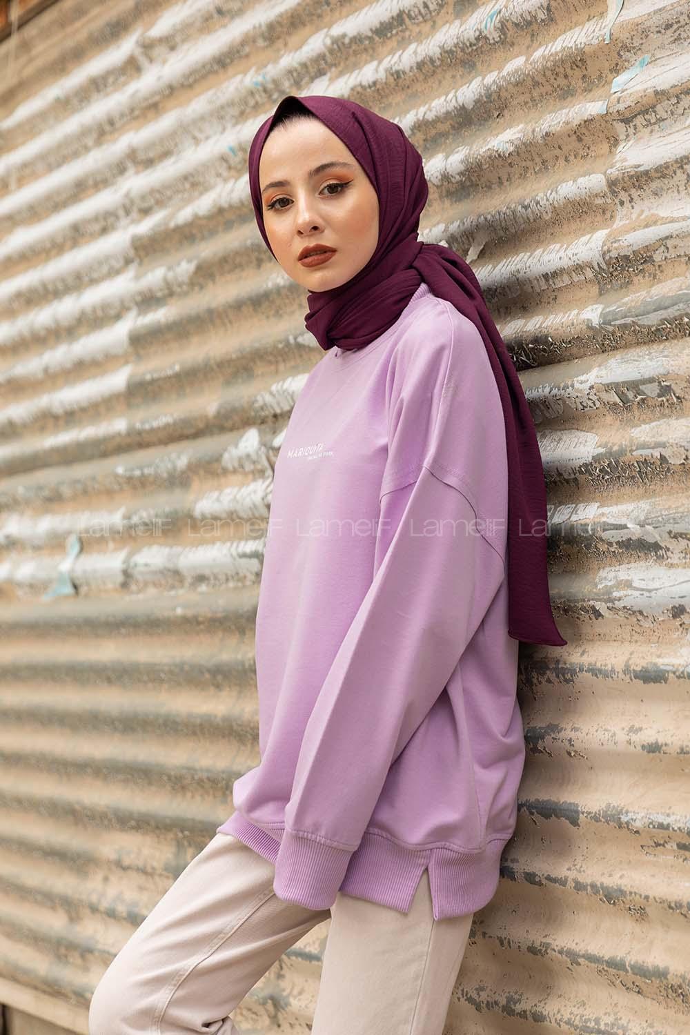 Modalamelif Lila Marigunta Baskılı Sweat Tunik