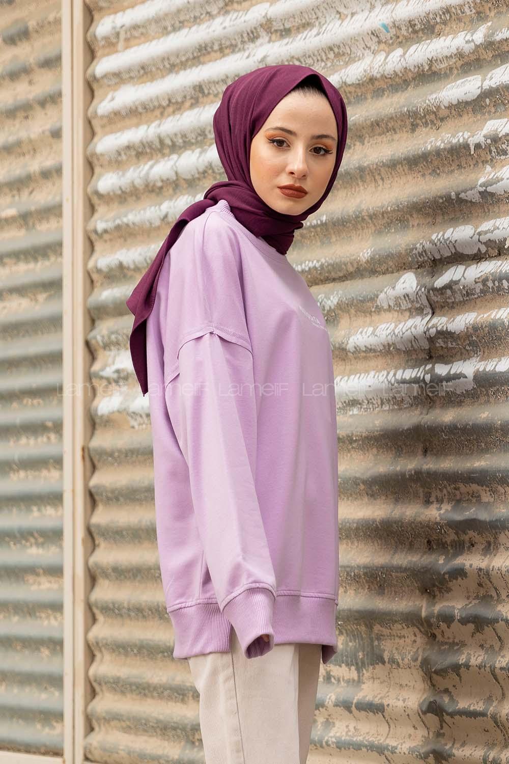 Modalamelif Lila Marigunta Baskılı Sweat Tunik