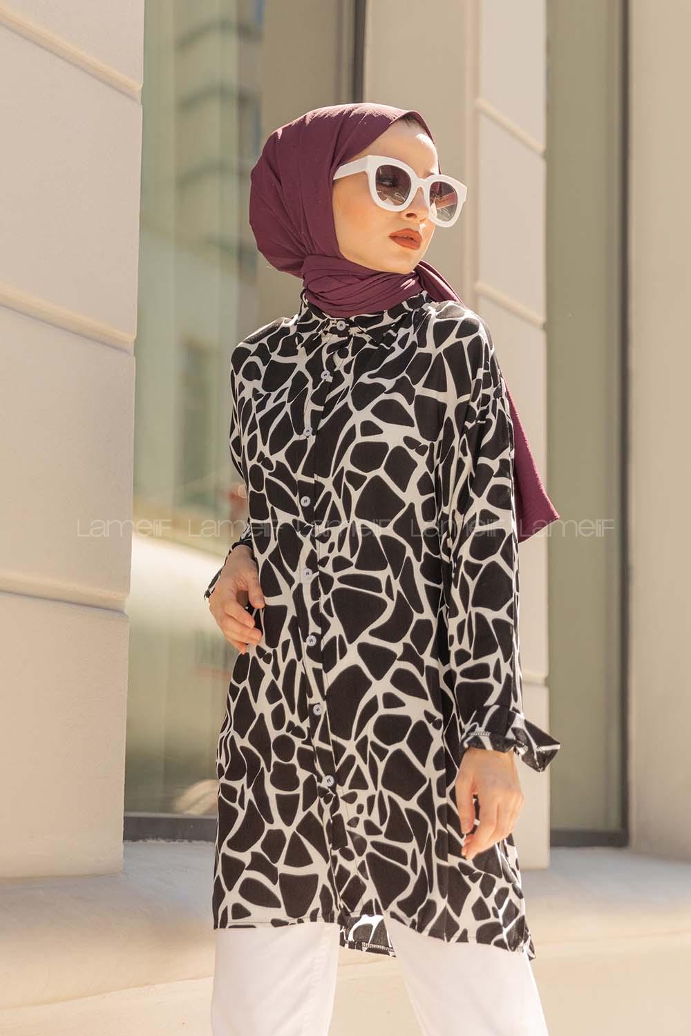 Modalamelif Soyut Desen Gömlek Siyah Beyaz