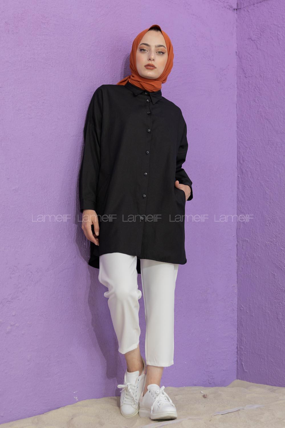 Modalamelif Önü Düğmeli Poplin Gömlek Siyah
