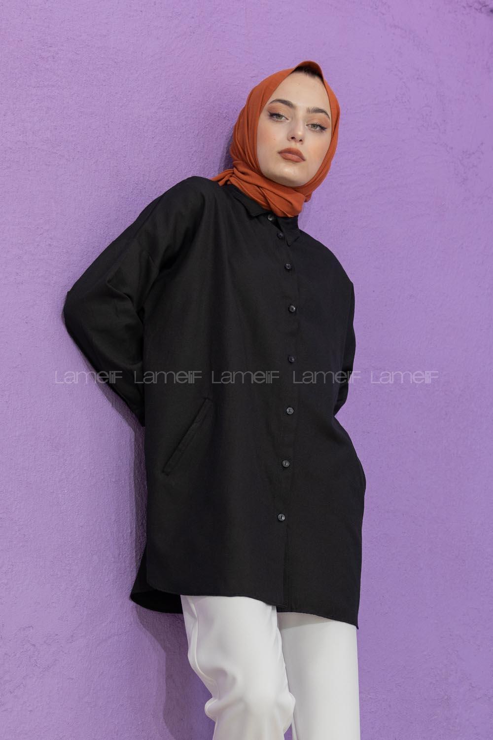 Modalamelif Önü Düğmeli Poplin Gömlek Siyah