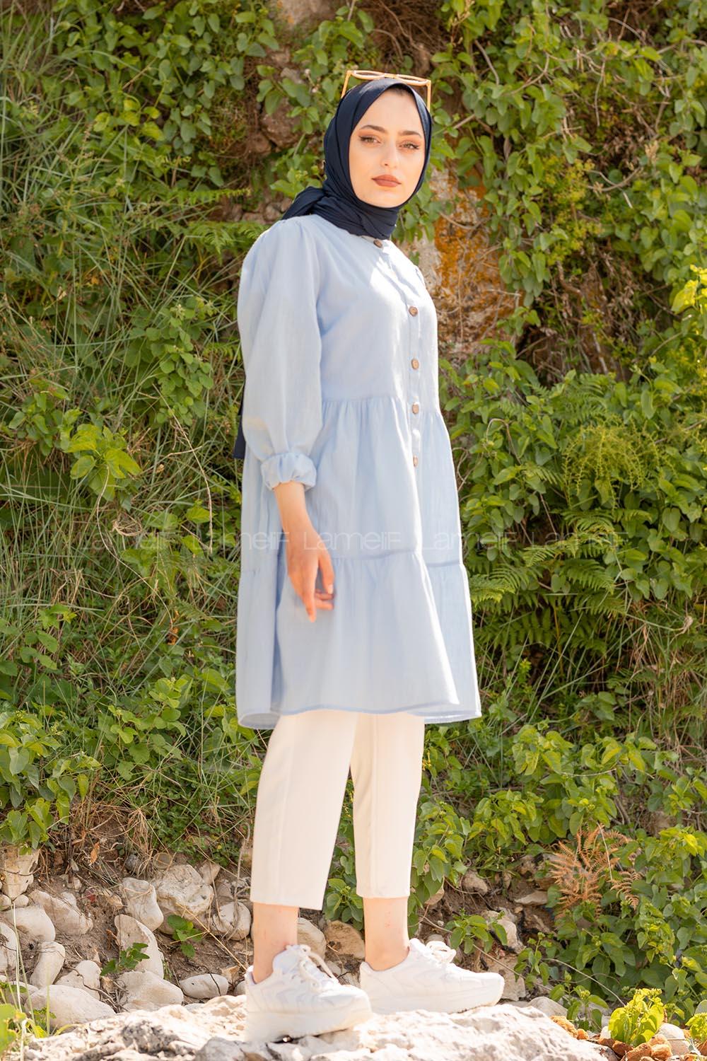 Modalamelif Önü Tahta Düğmeli Tunik Bebe Mavisi