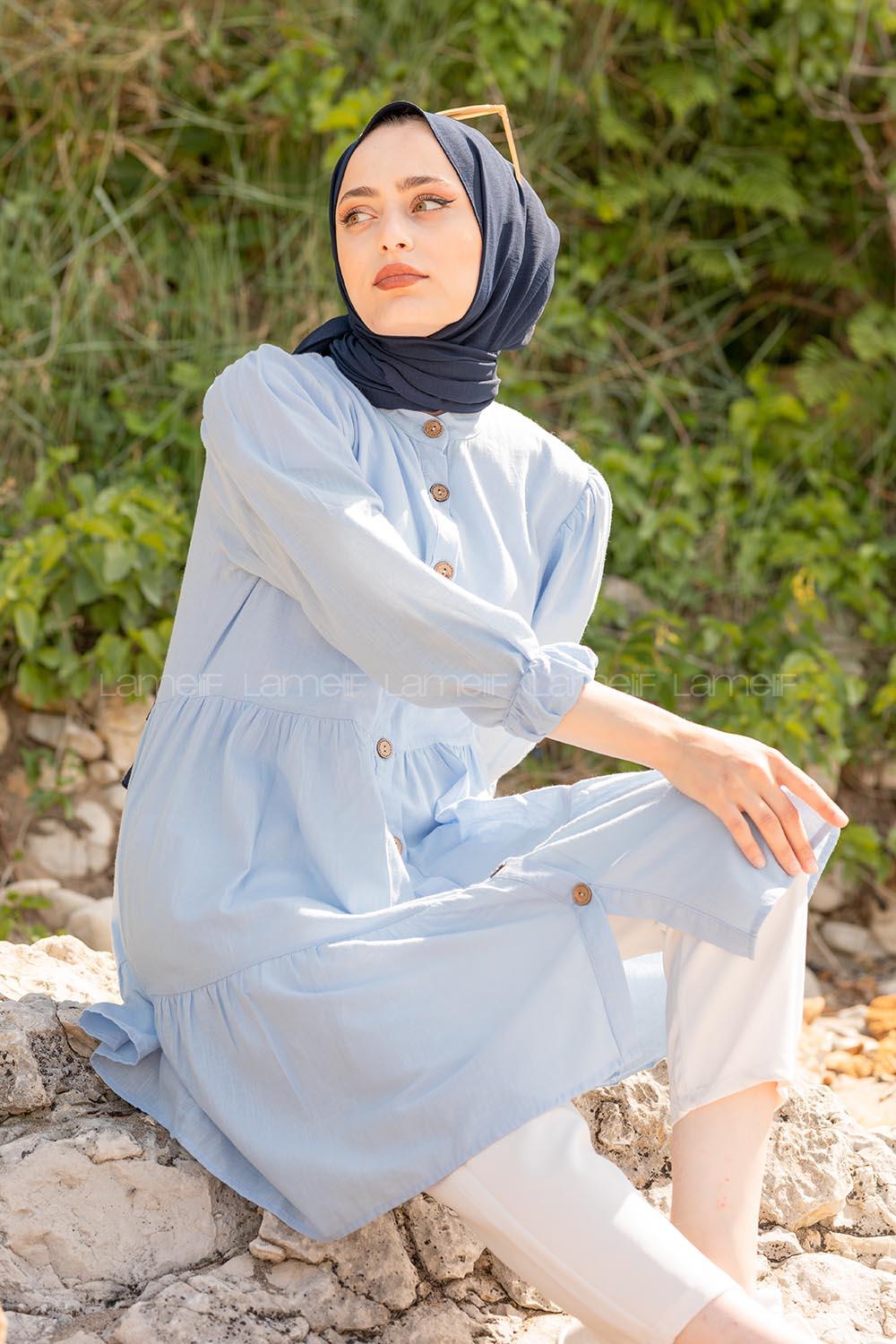 Modalamelif Önü Tahta Düğmeli Tunik Bebe Mavisi