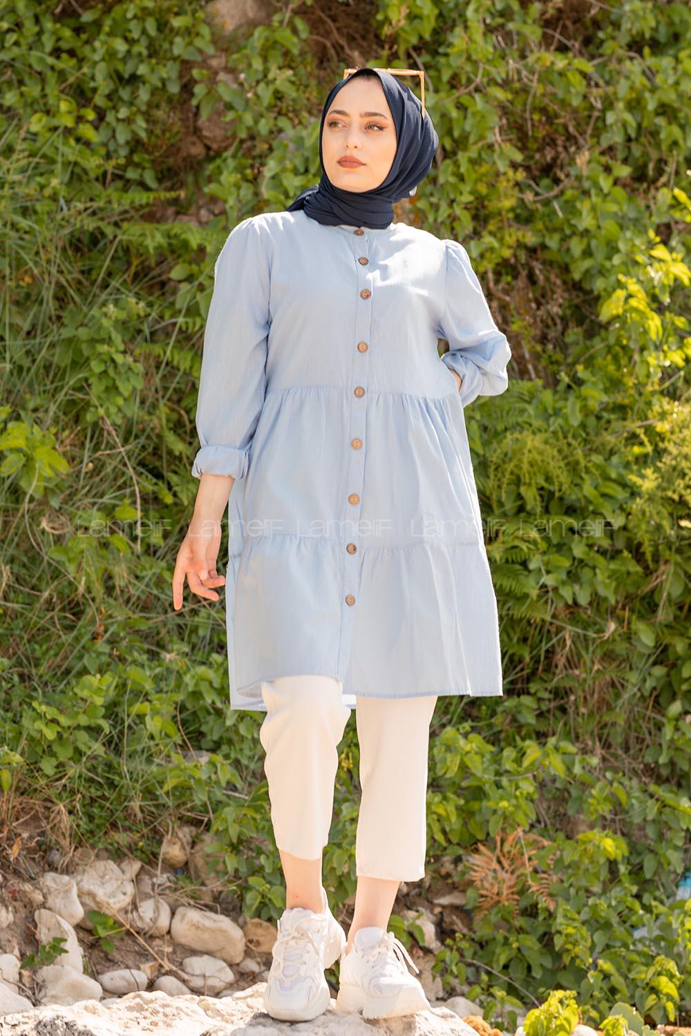 Modalamelif Önü Tahta Düğmeli Tunik Bebe Mavisi