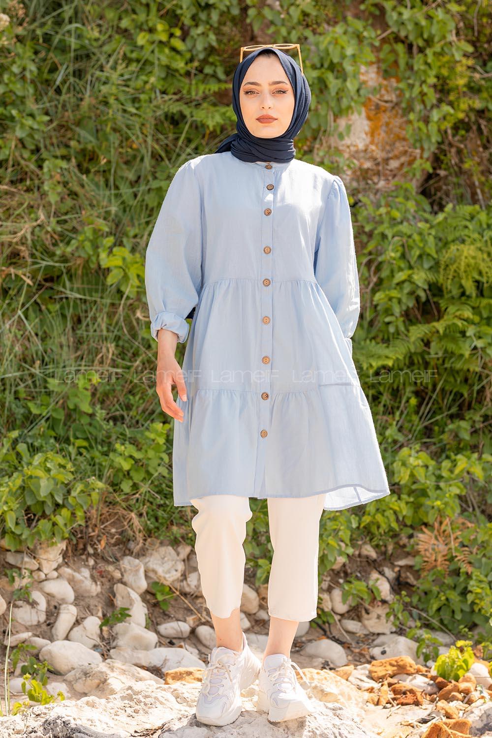 Modalamelif Önü Tahta Düğmeli Tunik Bebe Mavisi