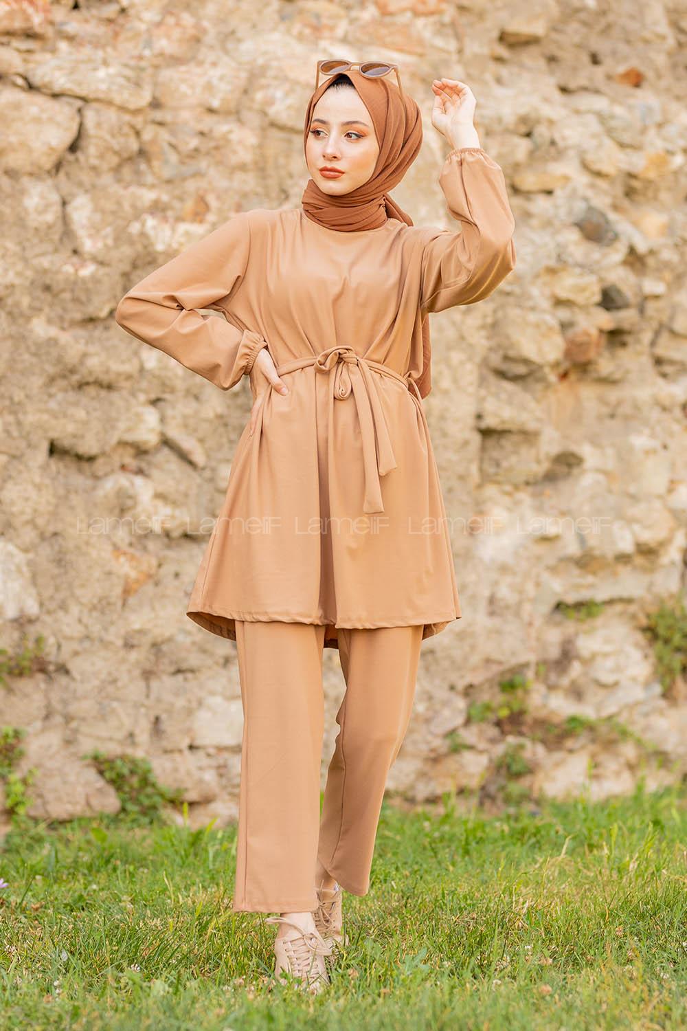 Modalamelif Kuşaklı Takım Sütlü Kahve