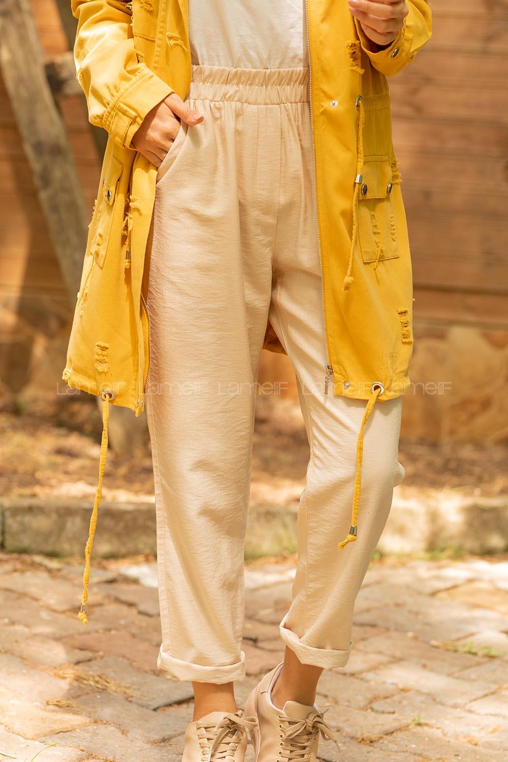 Modalamelif Bel Lastikli Pantolon Taş