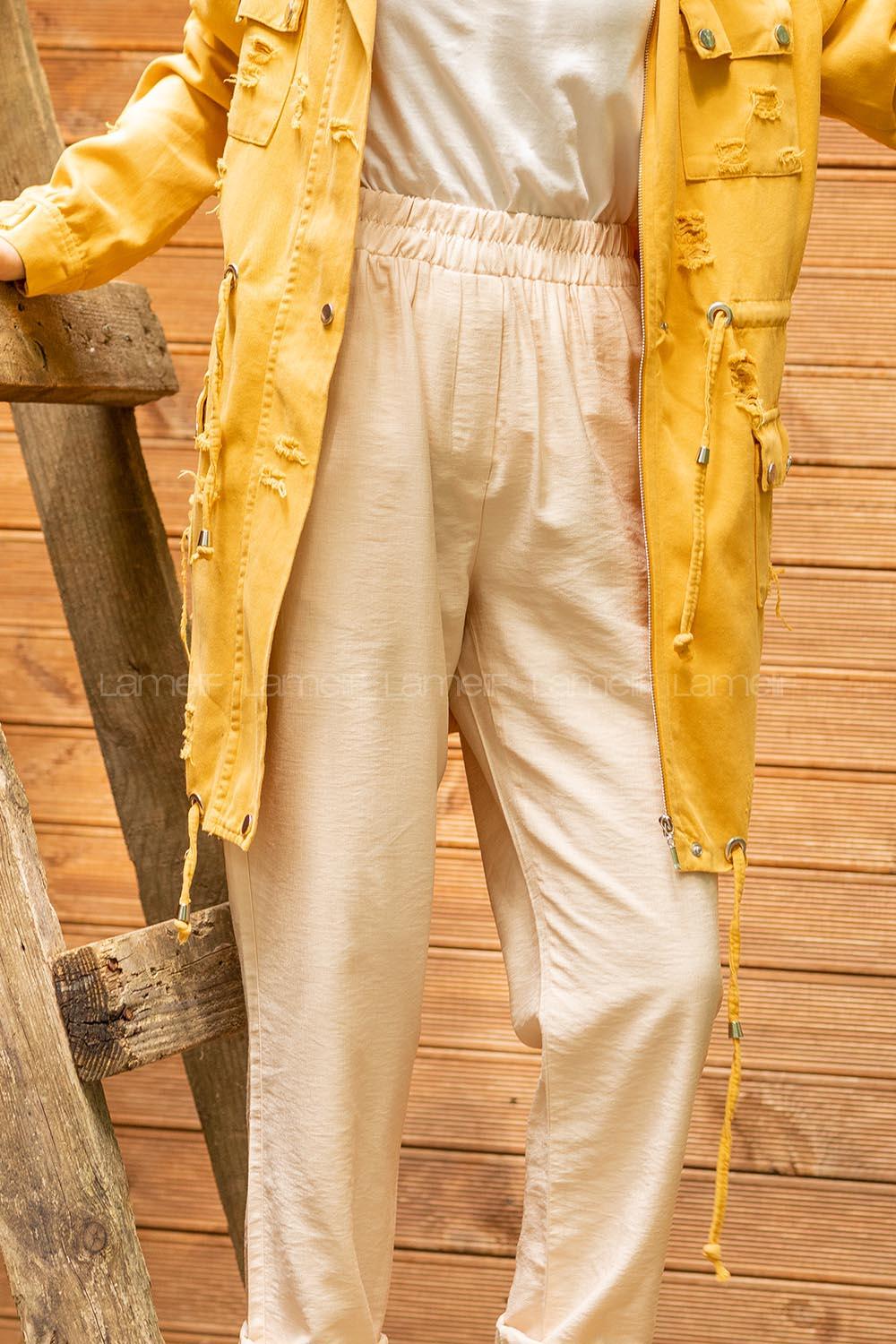 Modalamelif Bel Lastikli Pantolon Taş