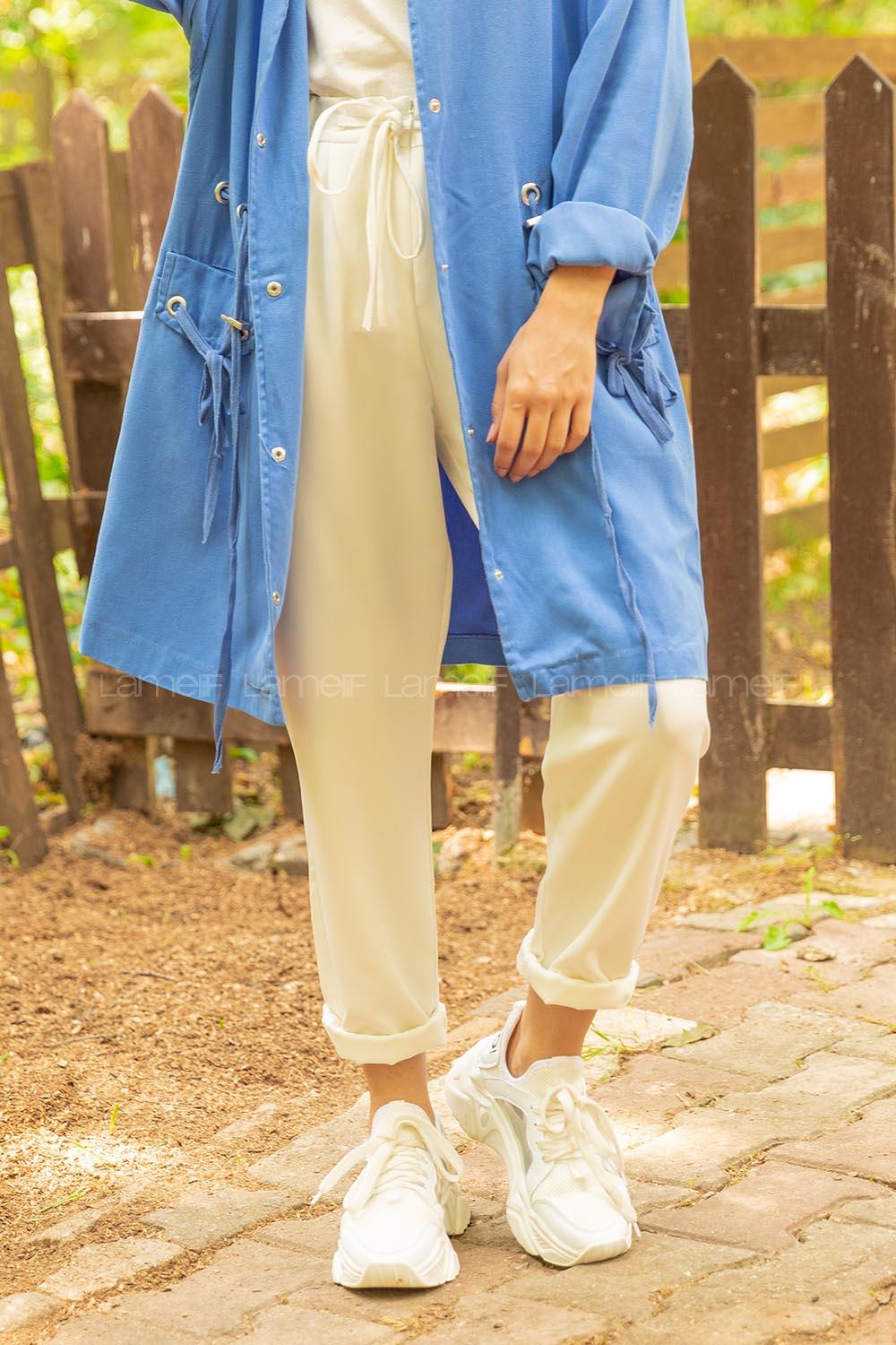 Modalamelif Beli Lastikli Pantolon Beyaz