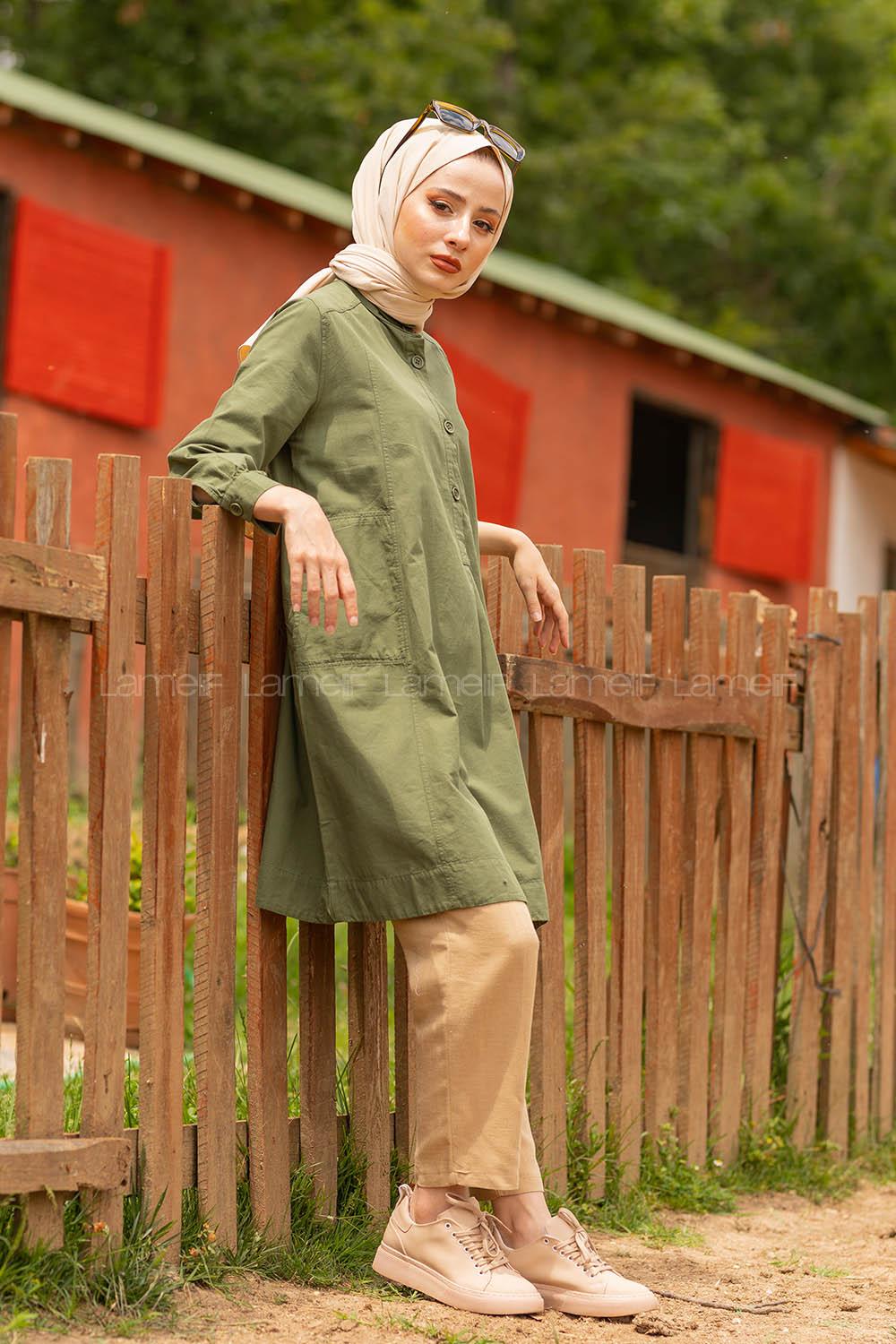 Modalamelif Önü Yarım Düğmeli Tunik Haki