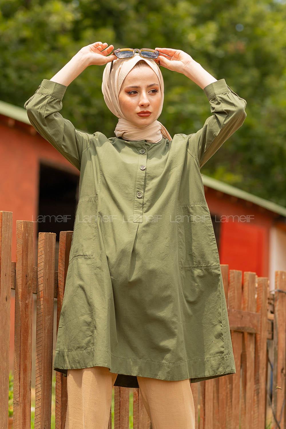 Modalamelif Önü Yarım Düğmeli Tunik Haki