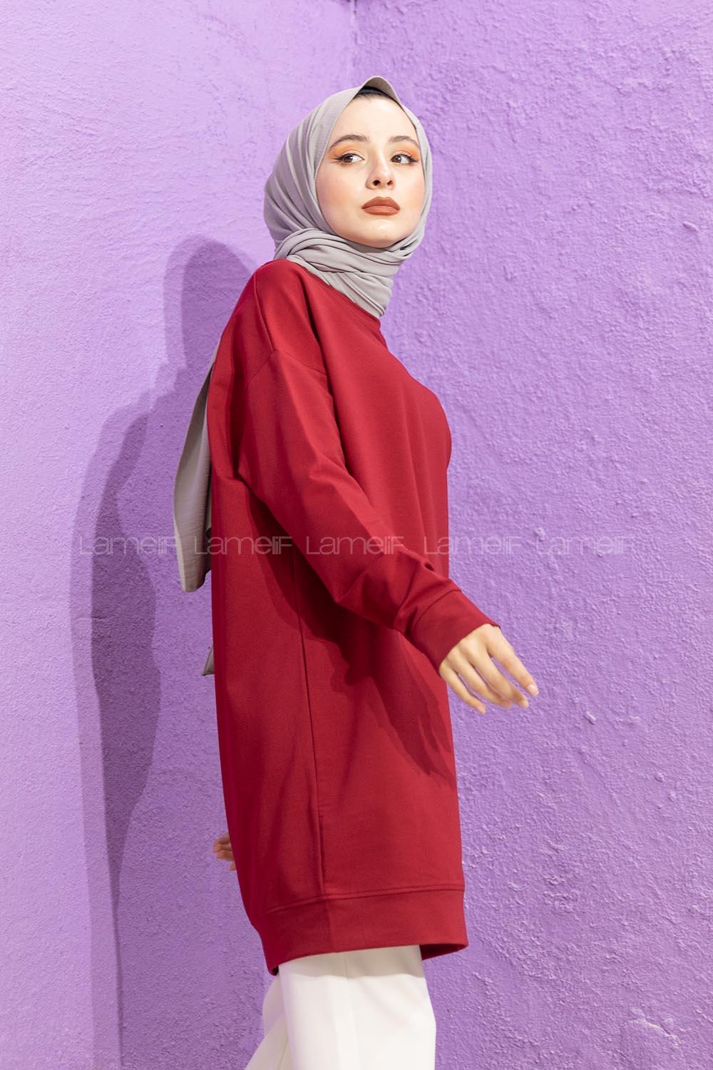 Modalamelif Bisiklet Yaka Düz Renk Sweat Bordo