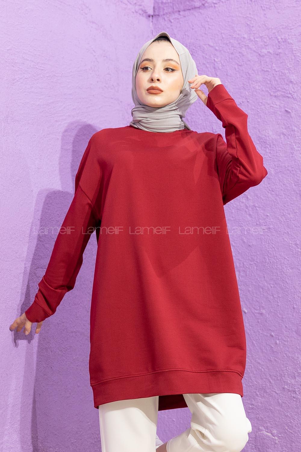 Modalamelif Bisiklet Yaka Düz Renk Sweat Bordo