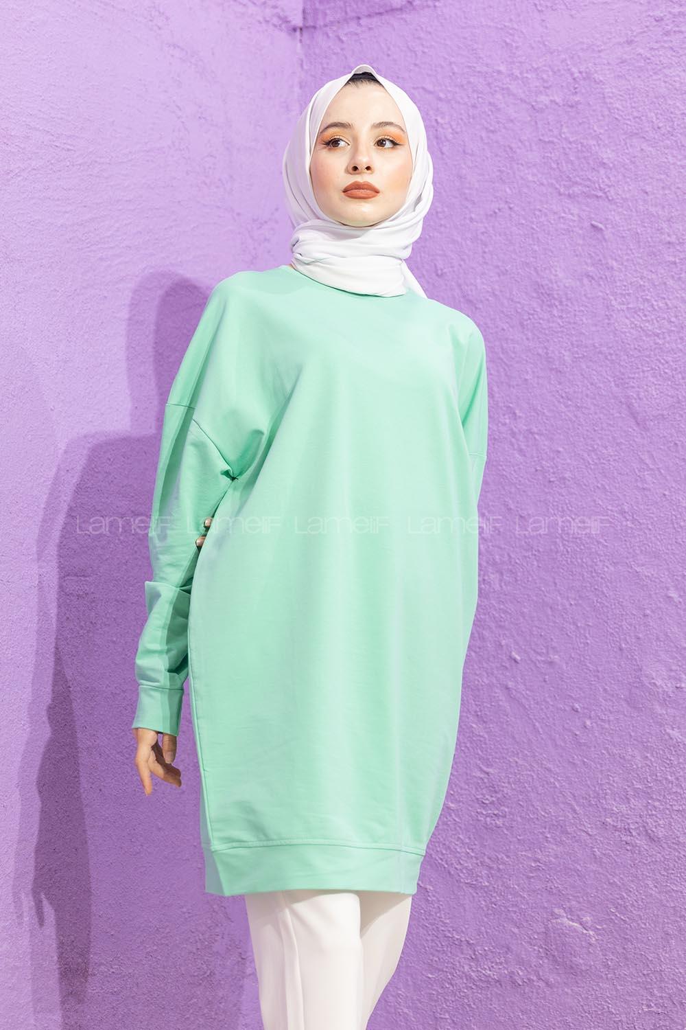 Modalamelif Bisiklet Yaka Düz Renk Sweat Mint Yeşili