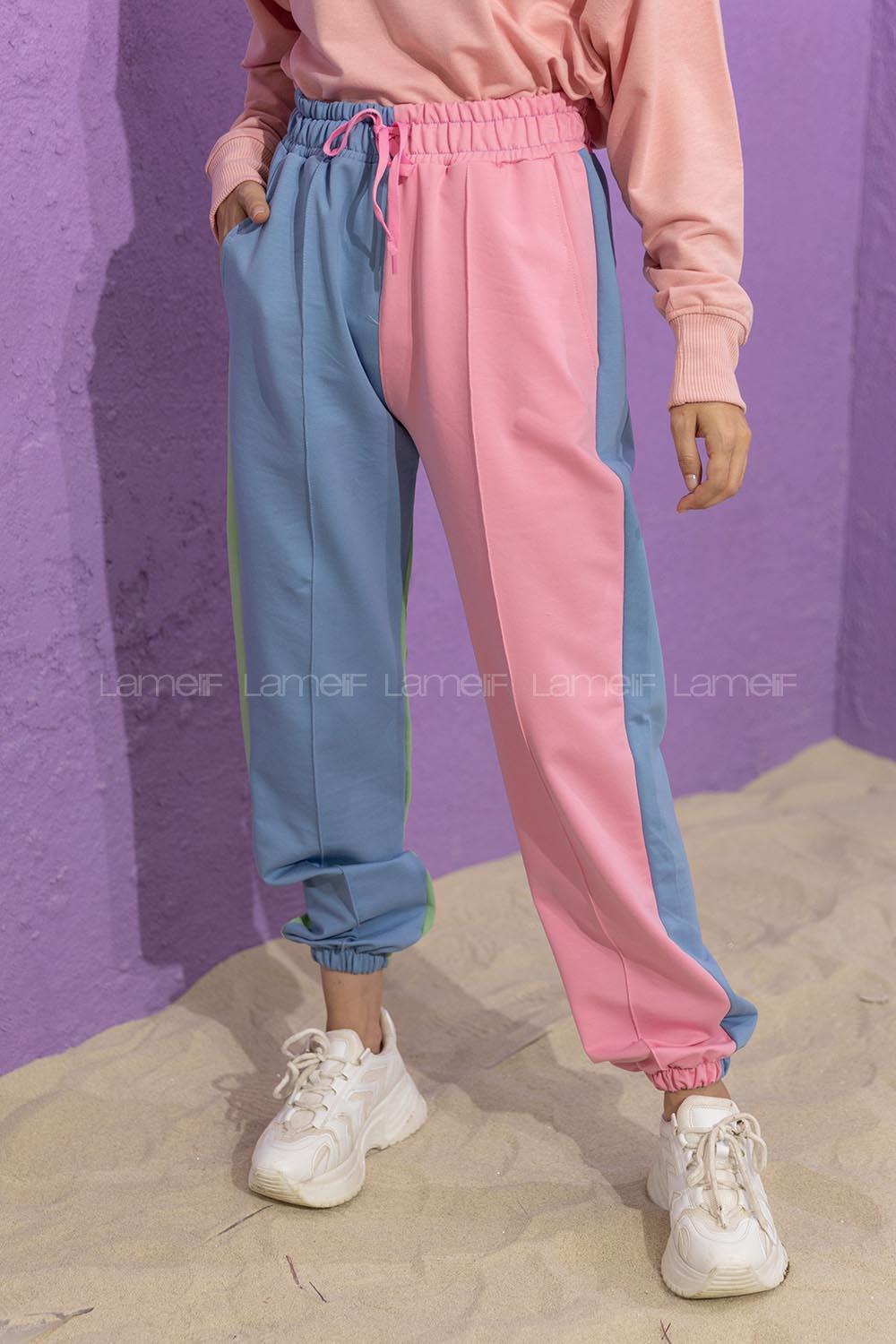 Modalamelif Blok Renkli Eşortman Pembe