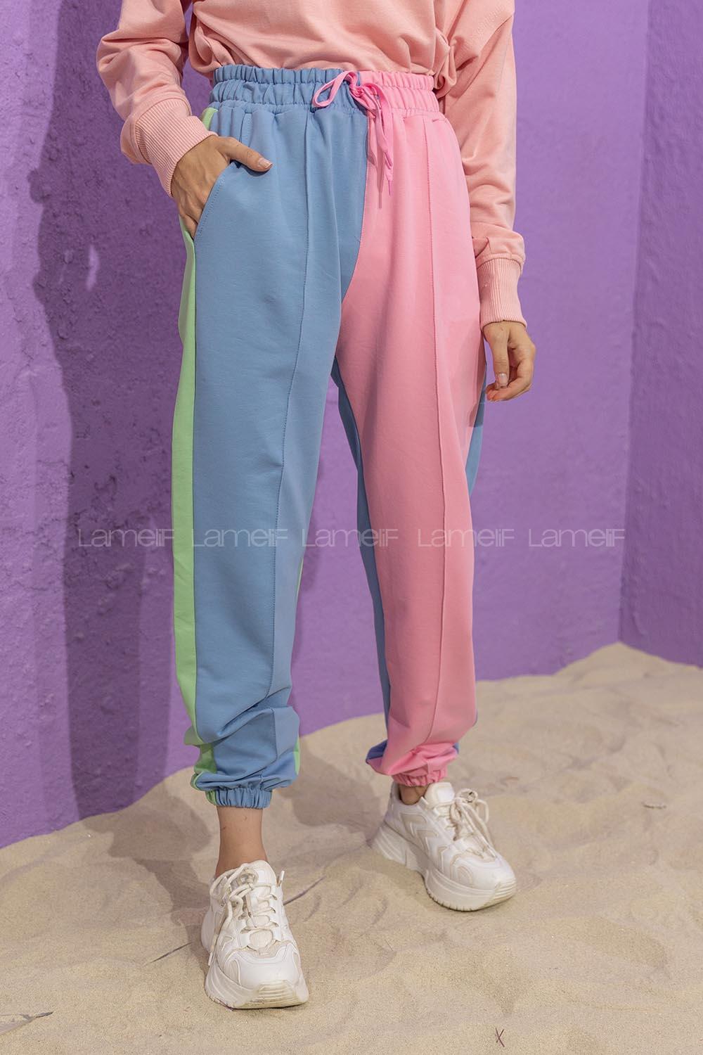 Modalamelif Blok Renkli Eşortman Pembe