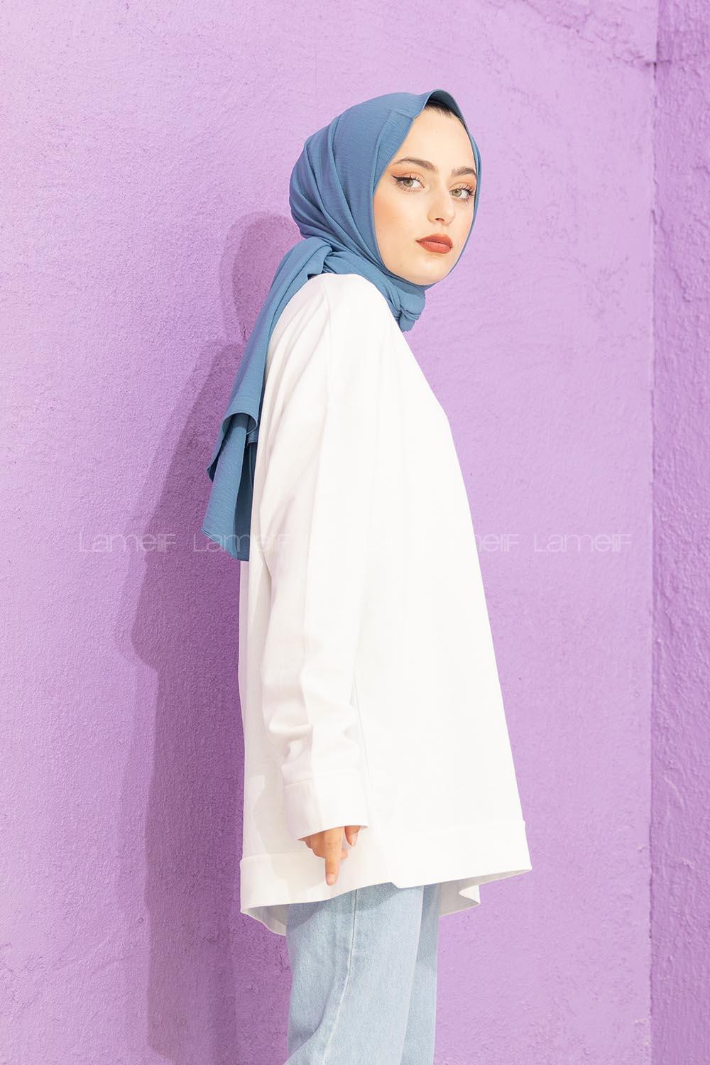 Modalamelif düşük Kol Düz Renk Sweat Beyaz