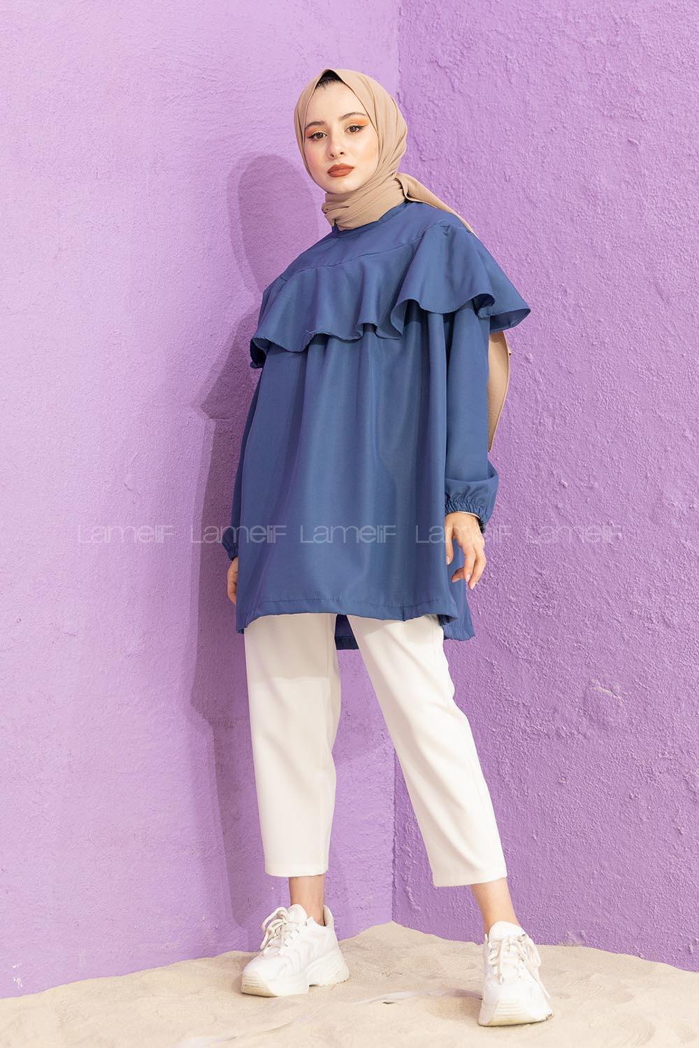 Modalamelif Hakim Yaka Fırfırlı Tunik İndigo