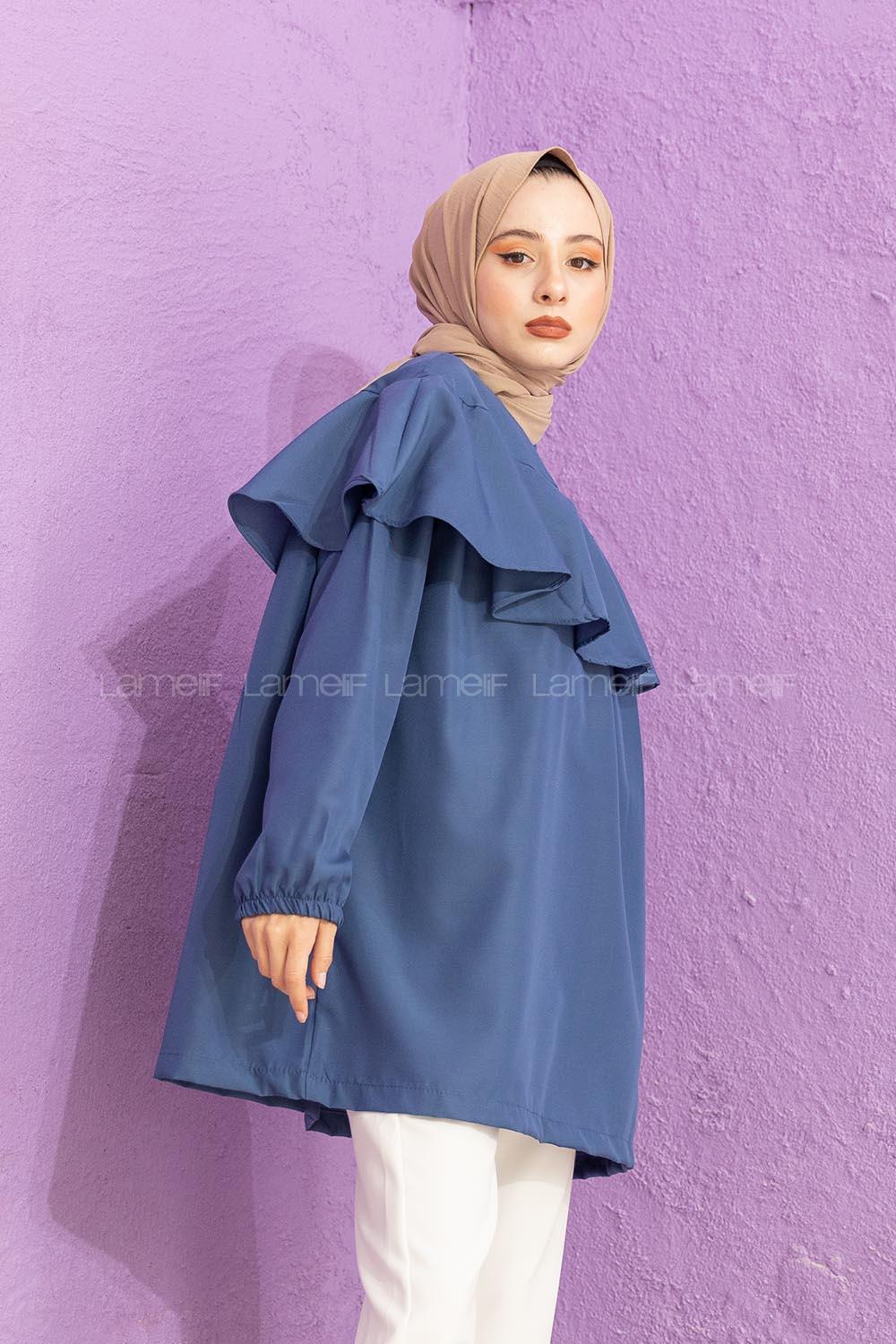 Modalamelif Hakim Yaka Fırfırlı Tunik İndigo