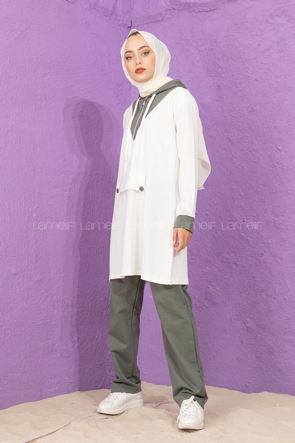 Modalamelif Kanguru Cepli Garnili İkili Takım Haki