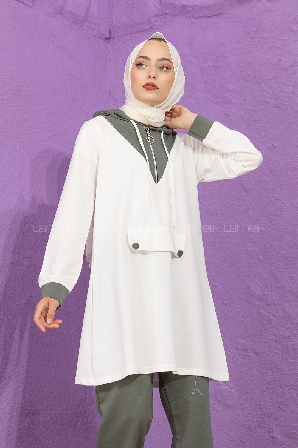 Modalamelif Kanguru Cepli Garnili İkili Takım Haki