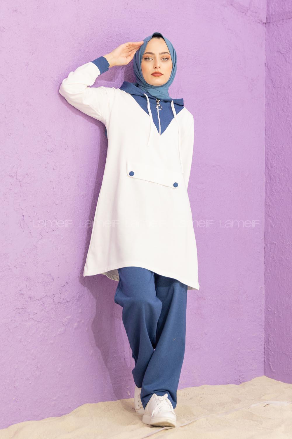 Modalamelif Kanguru Cepli Garnili İkili Takım İndigo