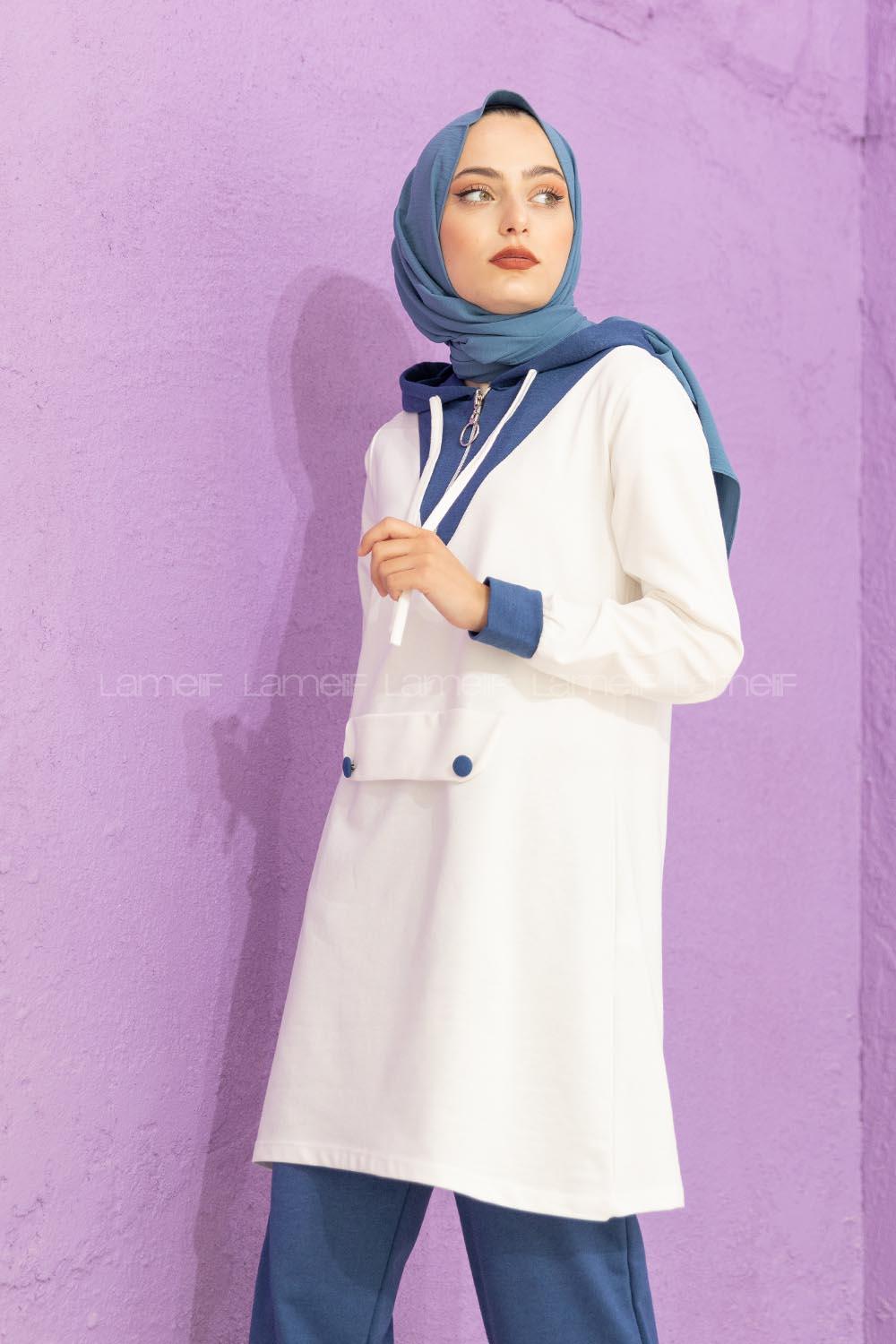 Modalamelif Kanguru Cepli Garnili İkili Takım İndigo