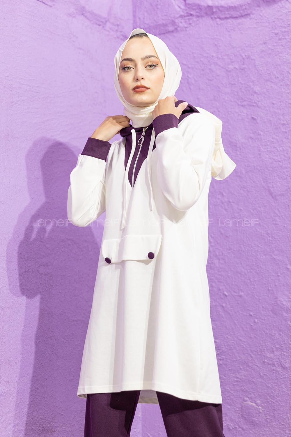 Modalamelif Kanguru Cepli Garnili İkili Takım Mürdüm