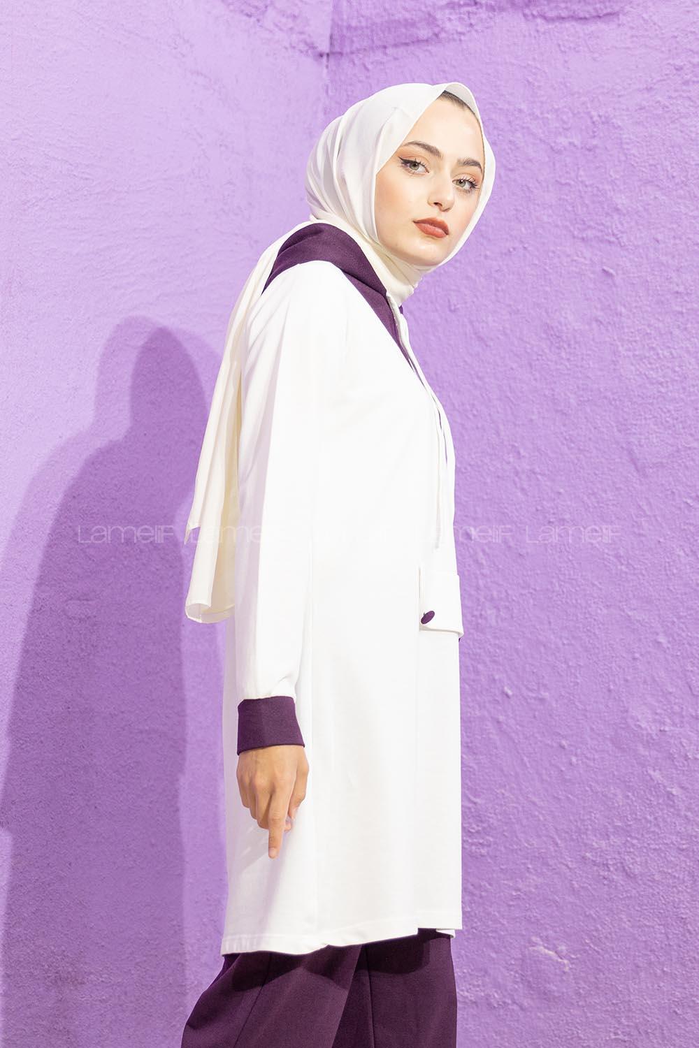 Modalamelif Kanguru Cepli Garnili İkili Takım Mürdüm