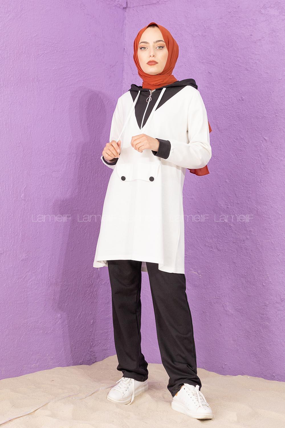 Modalamelif Kanguru Cepli Garnili İkili Takım Siyah