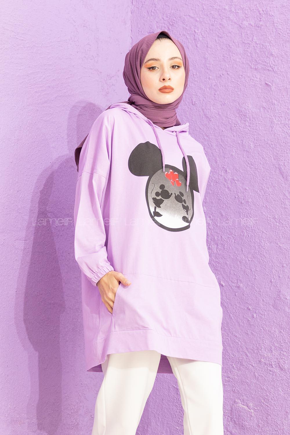 Modalamelif Karikatür Baskılı Sweatshirt Lila