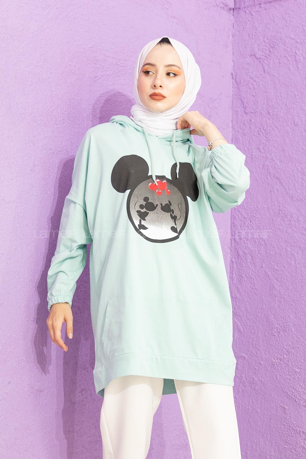 Modalamelif Karikatür Baskılı Sweatshirt Mint Yeşili