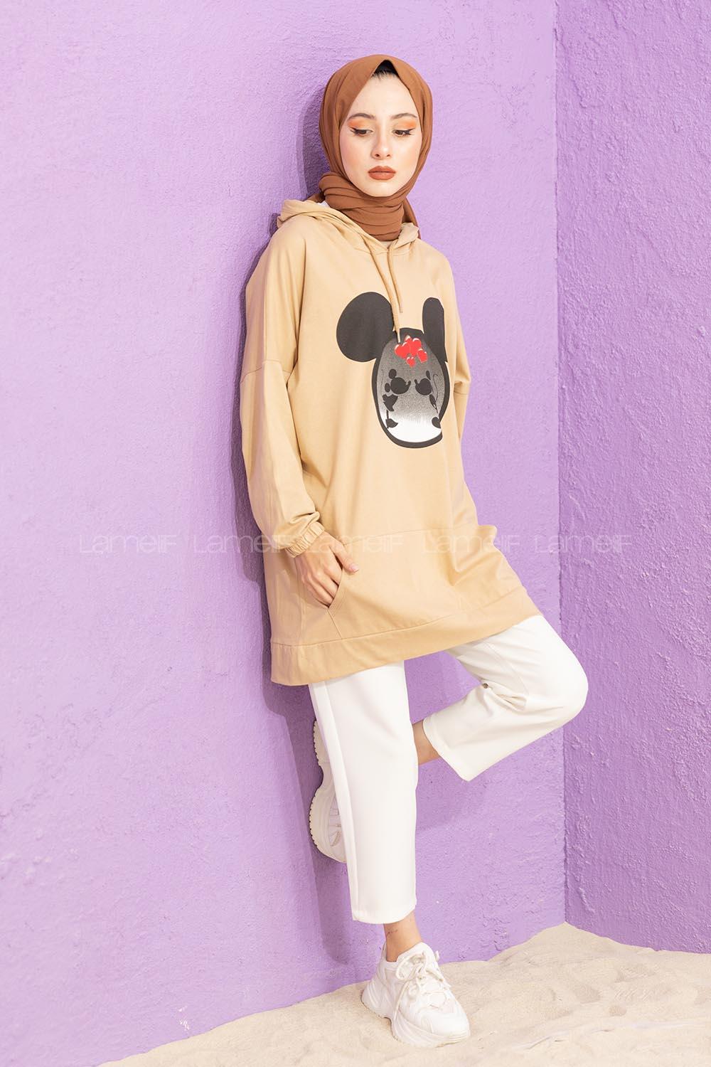 Modalamelif Karikatür Baskılı Sweatshirt Sütlü Kahve