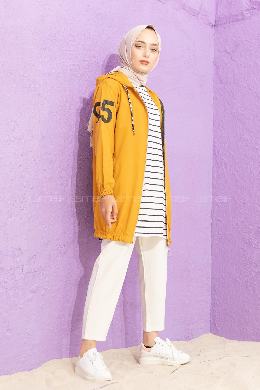 Modalamelif Kol Baskılı Yazlık Hırka Hardal Sarısı