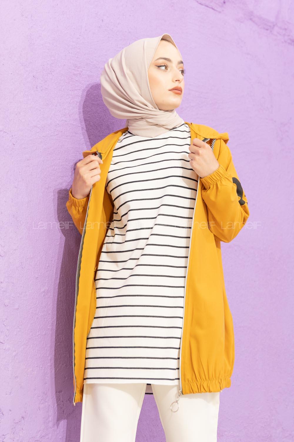 Modalamelif Kol Baskılı Yazlık Hırka Hardal Sarısı