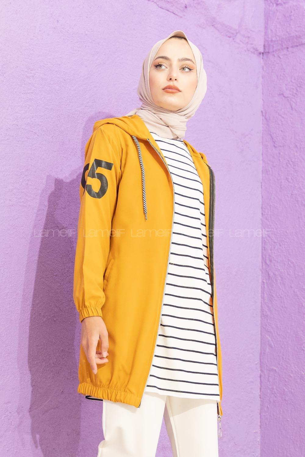 Modalamelif Kol Baskılı Yazlık Hırka Hardal Sarısı