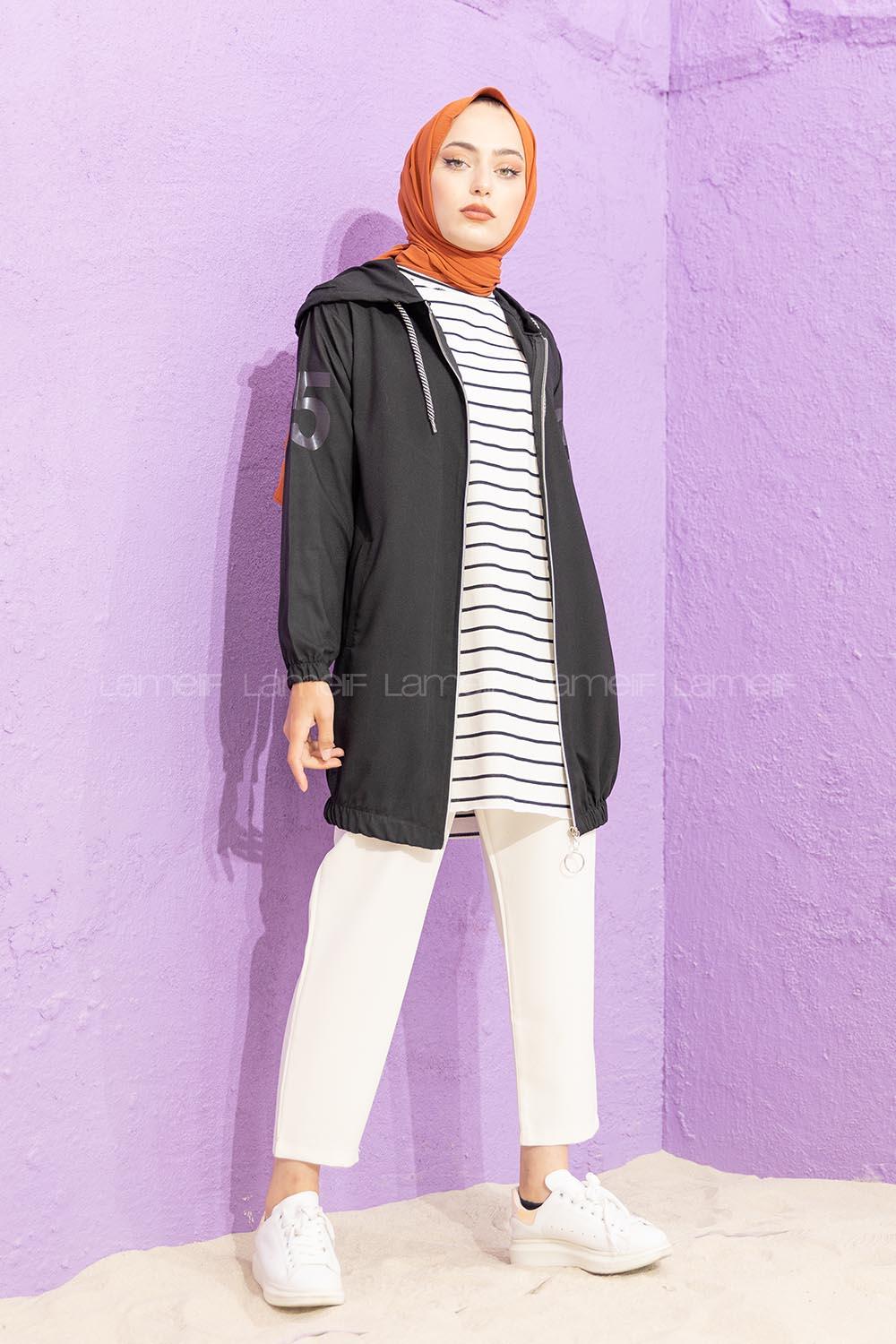 Modalamelif Kol Baskılı Yazlık Hırka Siyah