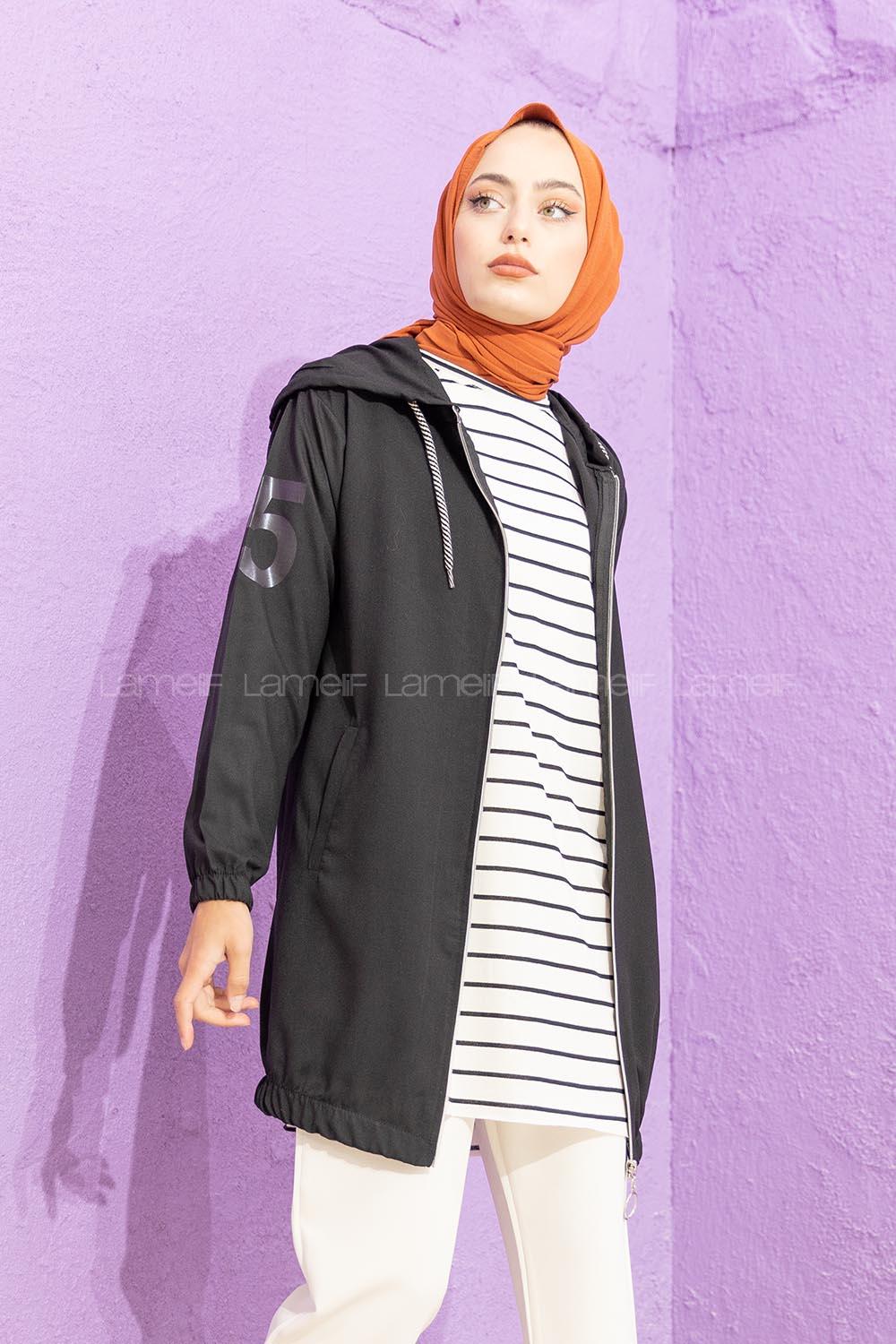 Modalamelif Kol Baskılı Yazlık Hırka Siyah