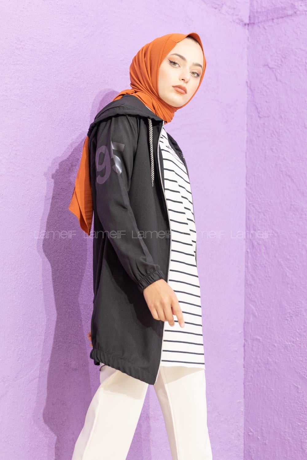 Modalamelif Kol Baskılı Yazlık Hırka Siyah