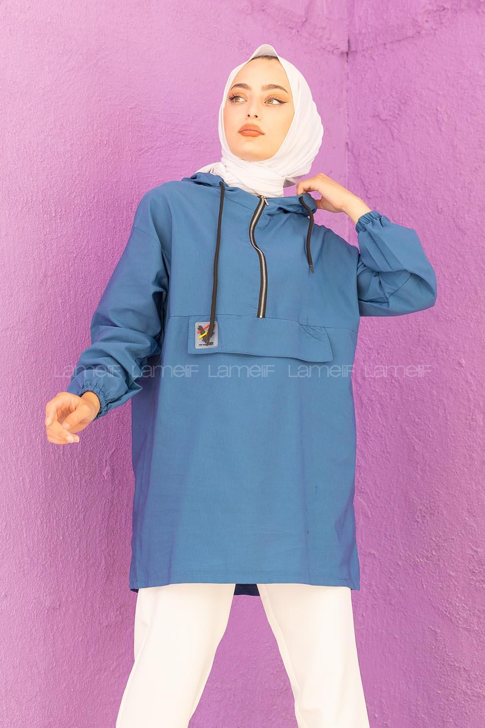 Modalamelif  Arma Baskılı Kapşonlu Tunik İndigo