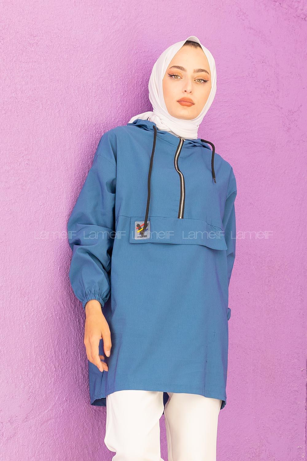 Modalamelif  Arma Baskılı Kapşonlu Tunik İndigo