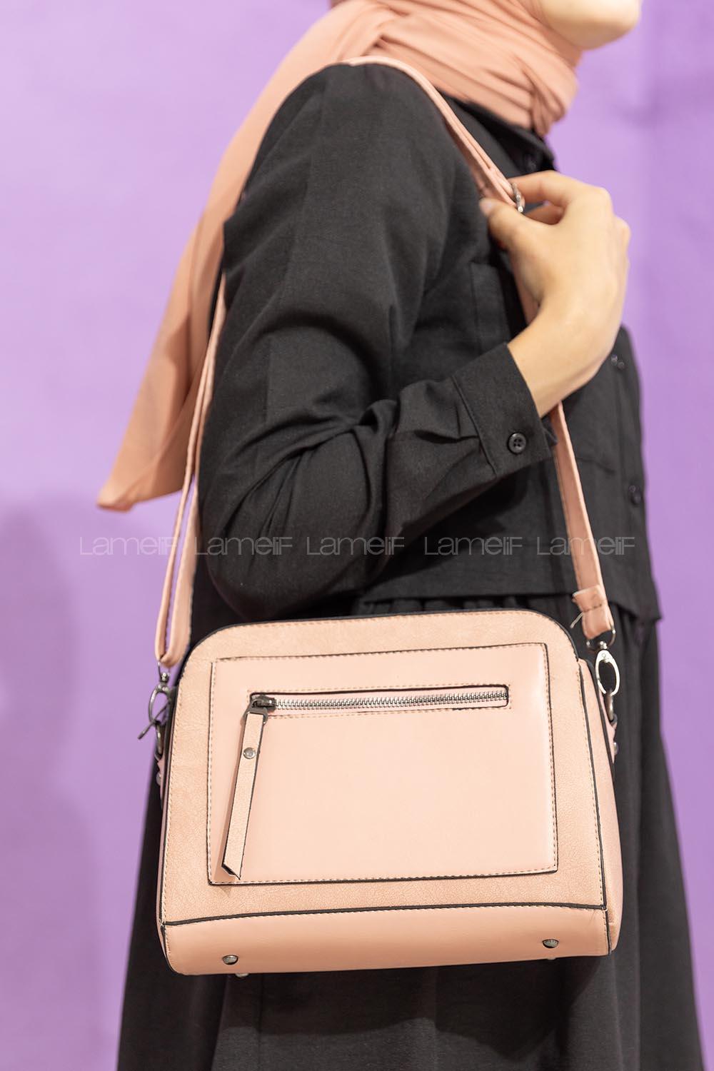 Modalamelif Deri Gönümlü Çapraz Çanta Pudra