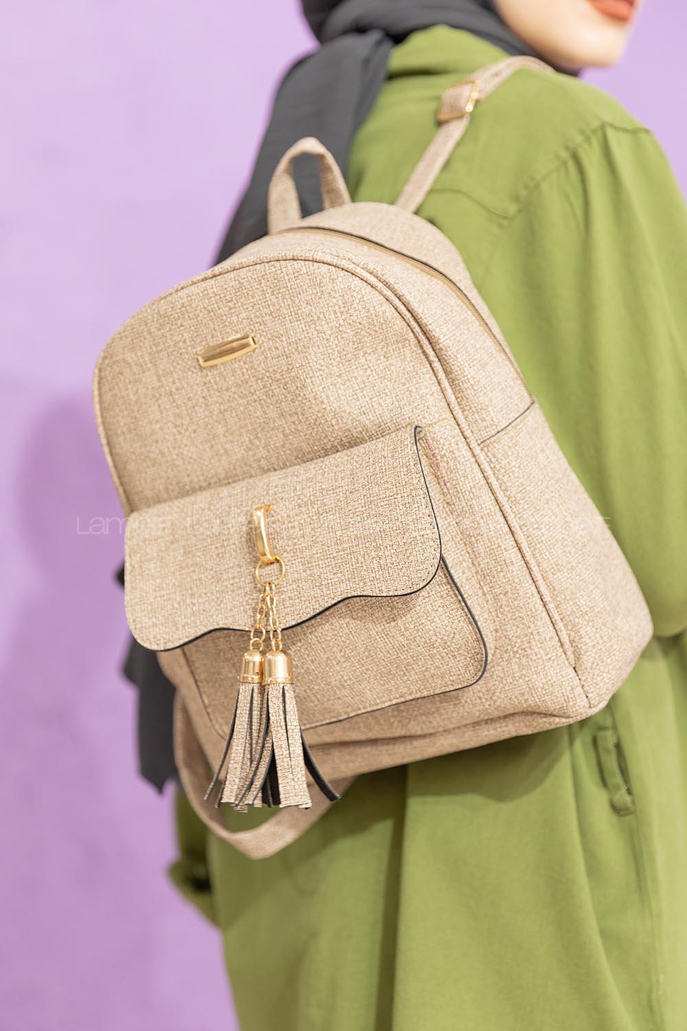 Modalamelif Dokulu Sırt Çantası Bej