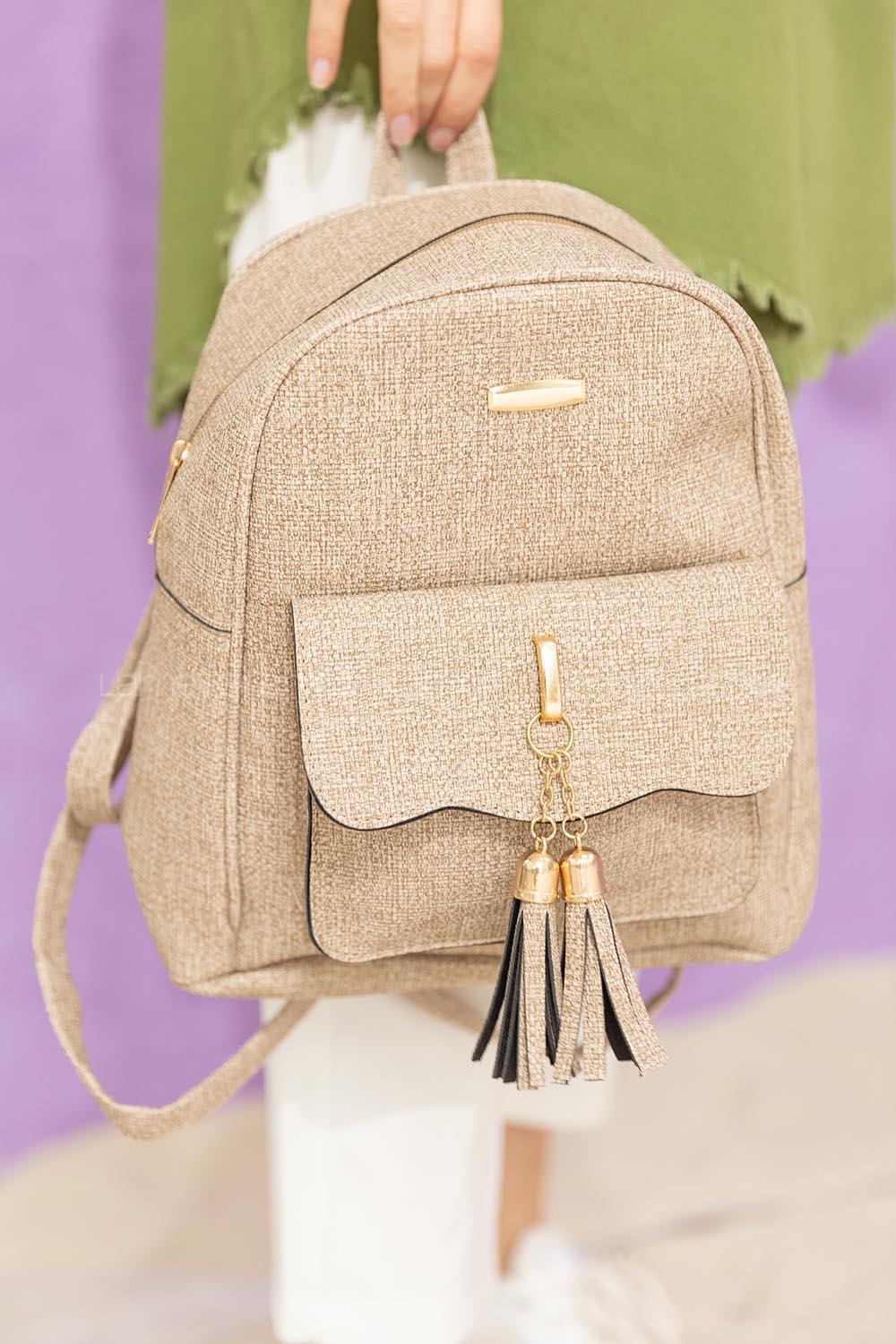 Modalamelif Dokulu Sırt Çantası Bej