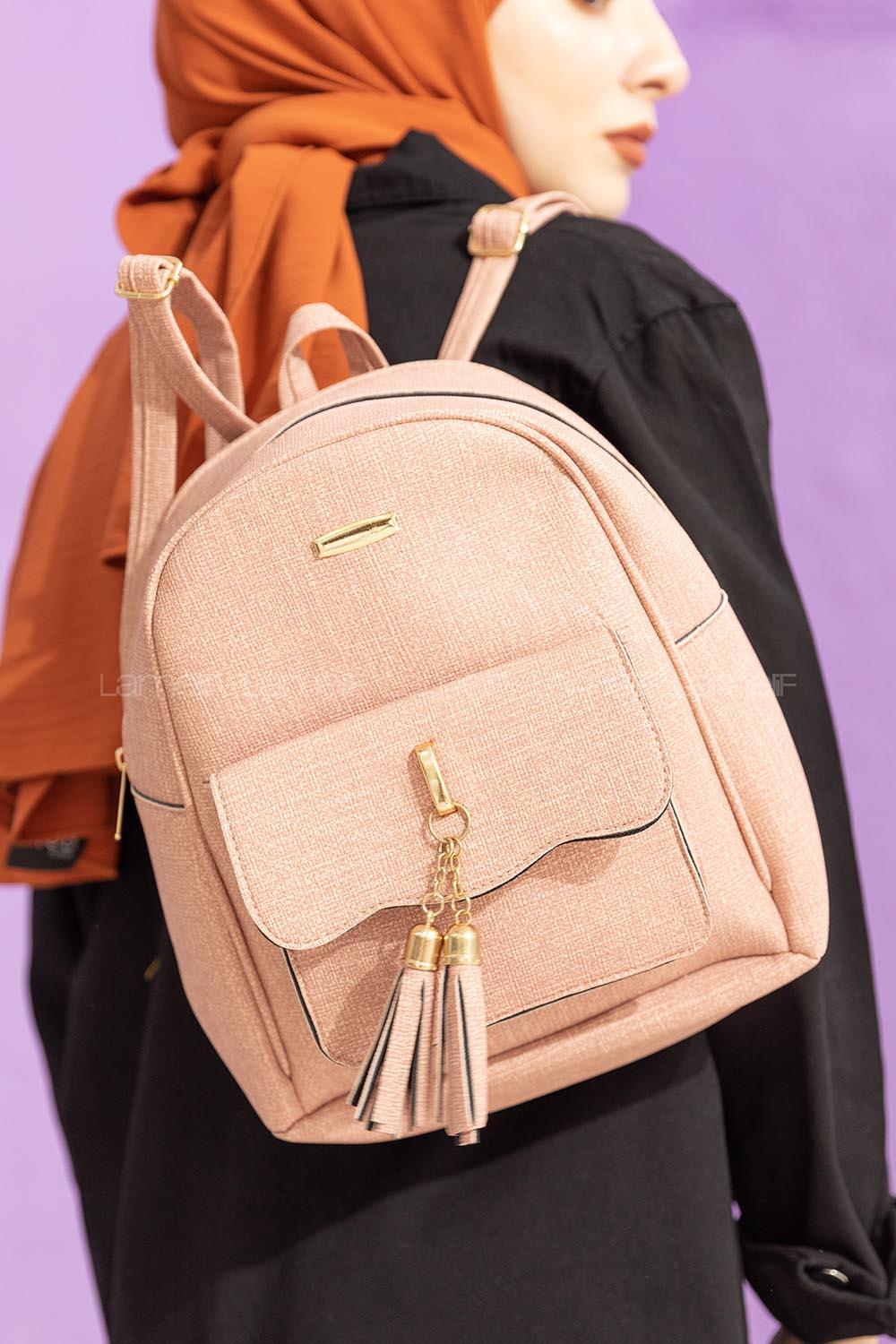 Modalamelif Dokulu Sırt Çantası Pudra