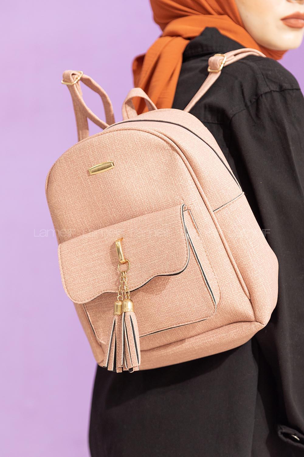 Modalamelif Dokulu Sırt Çantası Pudra