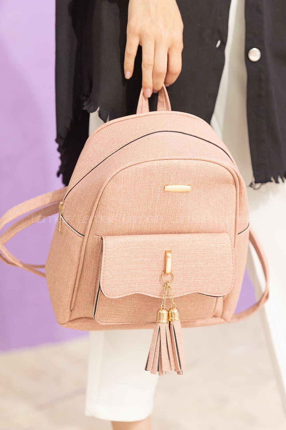 Modalamelif Dokulu Sırt Çantası Pudra