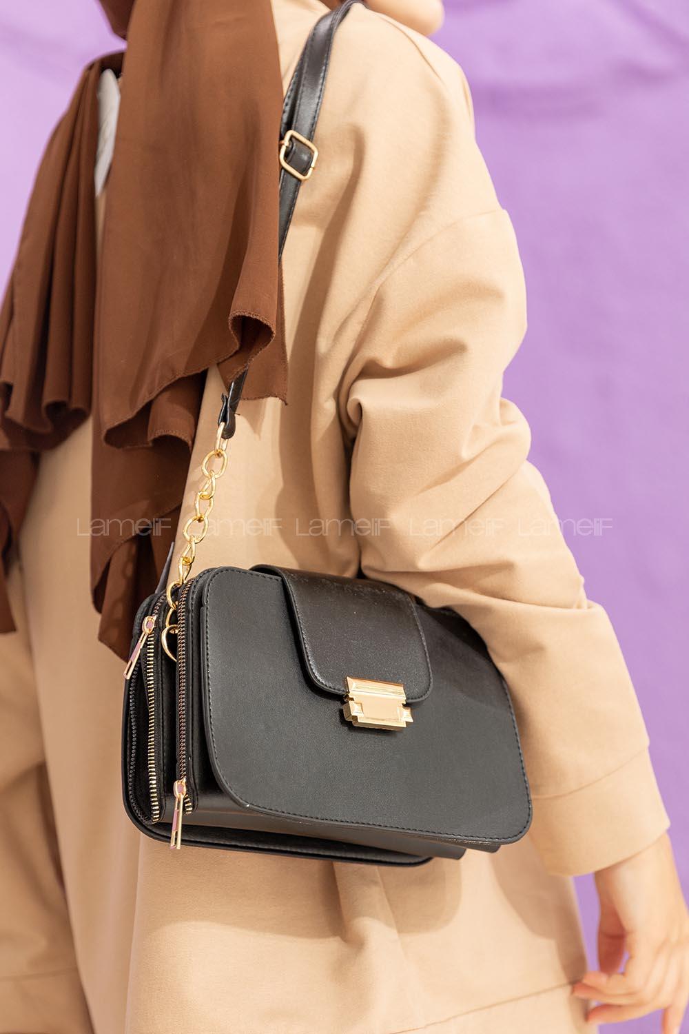 Modalamelif Kapak Kilitli Çapraz Çanta Siyah