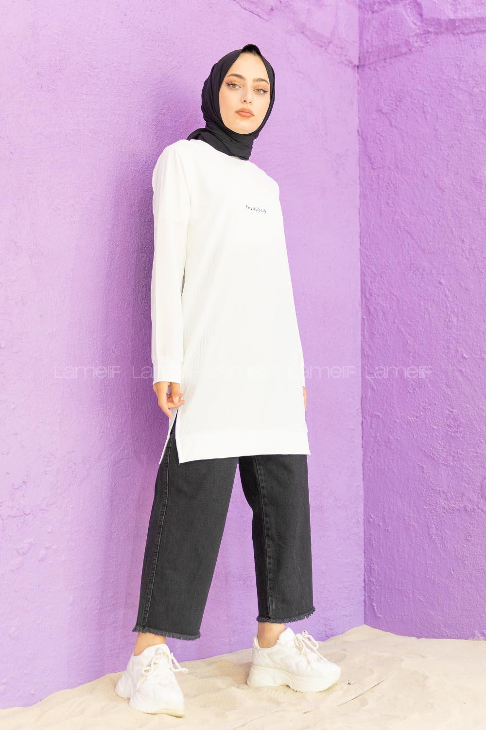 Modalamelif Yırtmaçlı Fabulous Kaşkorse Tunik Beyaz